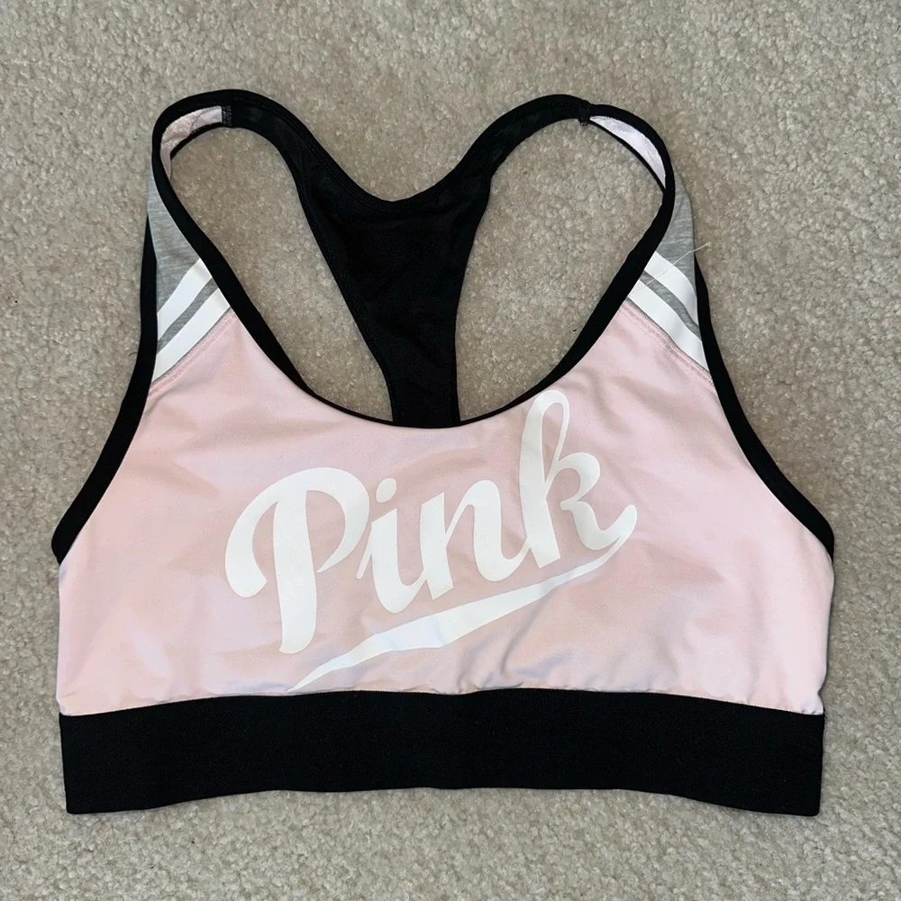 PINK Victoria's Secret Sports Bra Pink and Black Racerback - Picture 1 of 2
